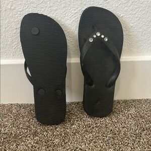 ‼️free w/purchase‼️Black Flip Flops with Rhinestone Accents